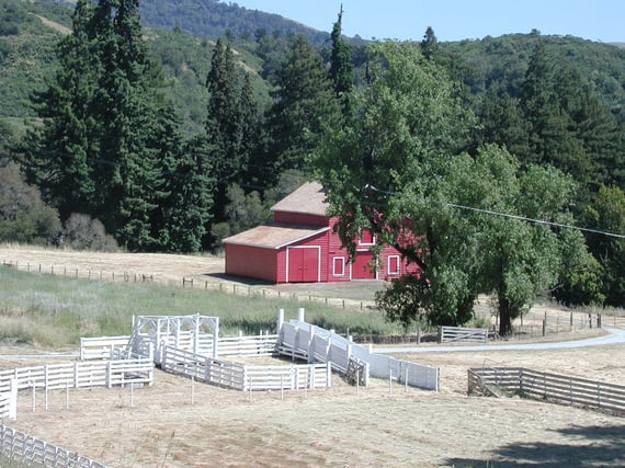 The Red Barn and adjacent corrals and fencing in La Honda Creek Preserve