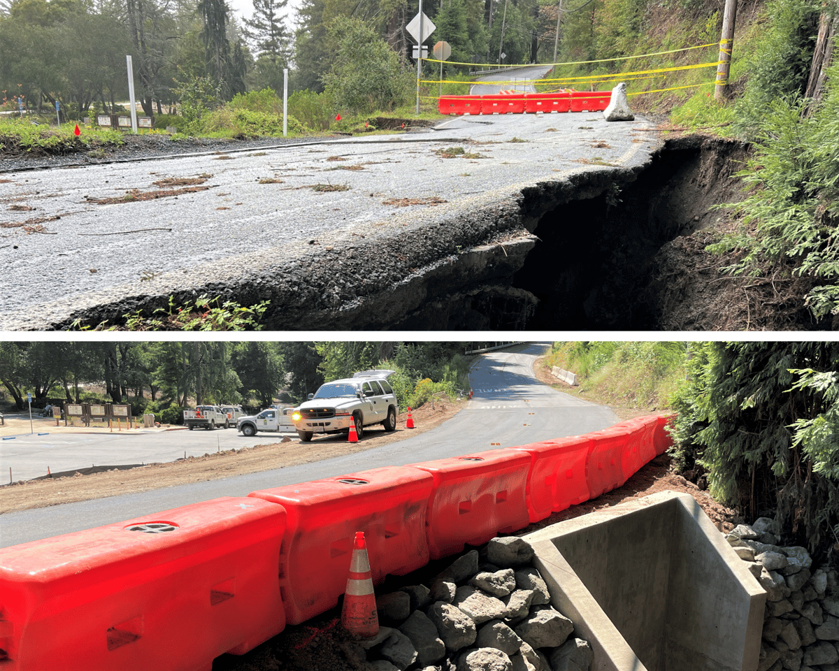 Before and after photos of Bear Creek Road
