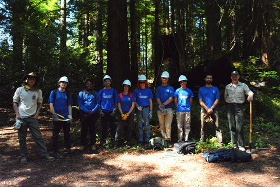 Midpen staff and Student Conservation Association members pose for group picture together