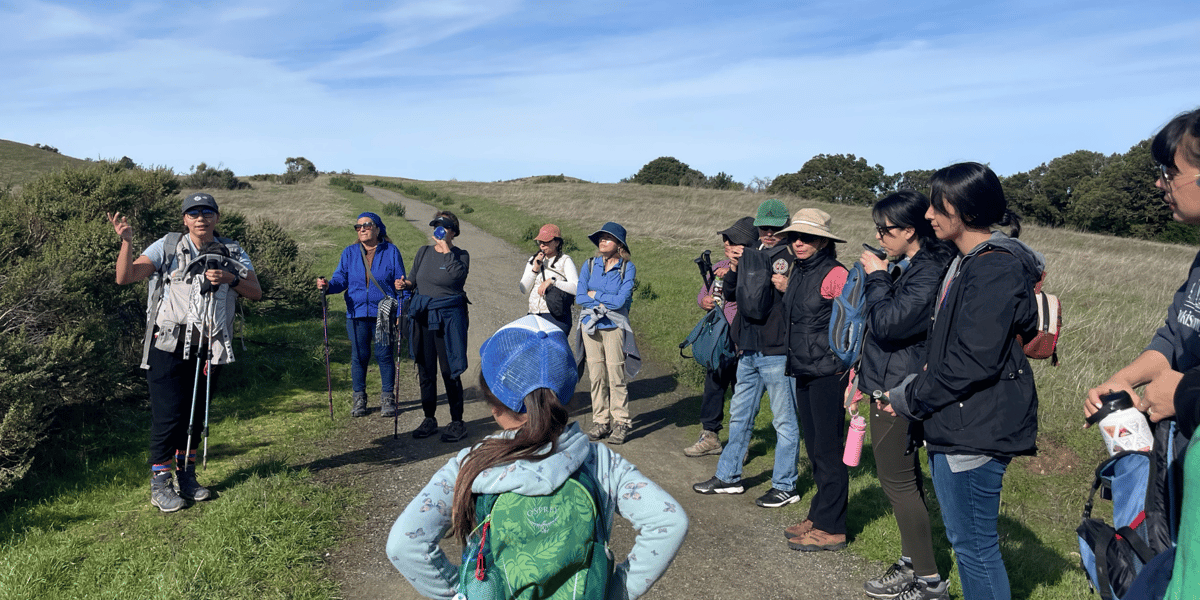 Hikers on a trail at Russian Ridge Open Space Preserve